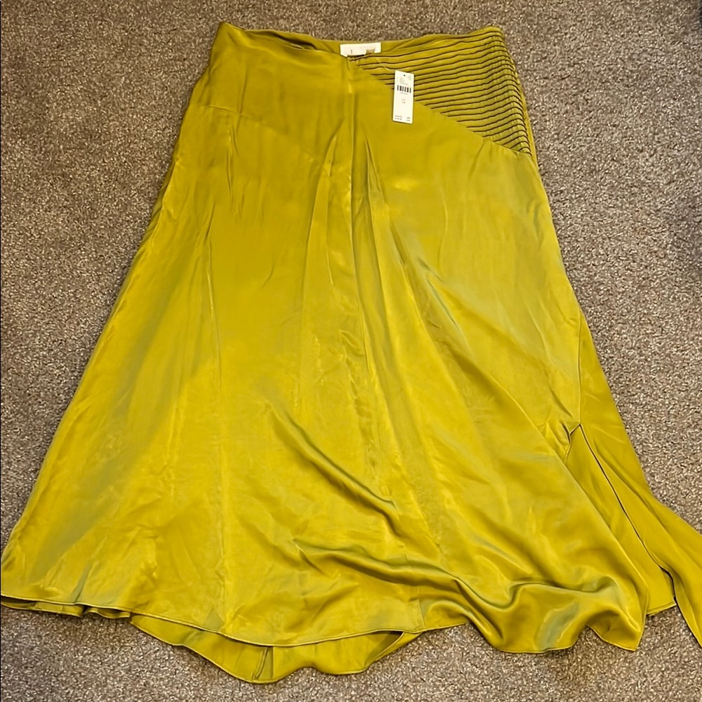 Anthropologie Olive-Green A-Line Satin Skirt